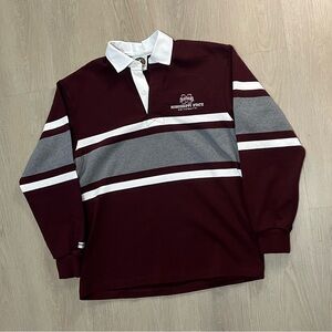 Vintage Mississippi State University Bulldogs Long Sleeve Polo (Rugby) Maroon